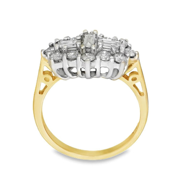 18ct Yellow Gold Diamond Cluster Ring - Size N - 1.00ct
