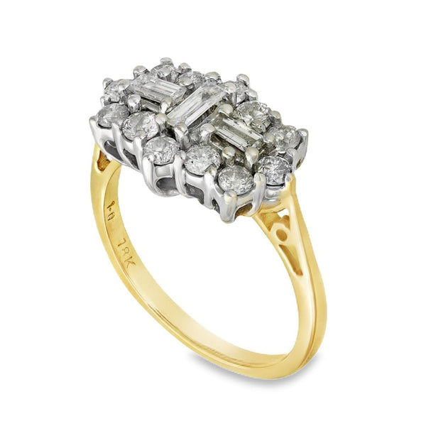 18ct Yellow Gold Diamond Cluster Ring - Size N - 1.00ct