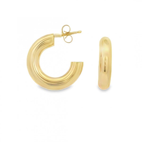 9ct Yellow Gold Heavy Tube Hoop Earrings - 21x21x5mm - 4.3g