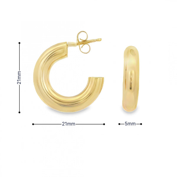 9ct Yellow Gold Heavy Tube Hoop Earrings - 21x21x5mm - 4.3g