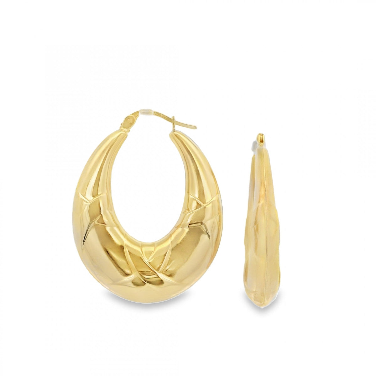 9ct Yellow Gold Oval Creole Earrings - 25x32x6.5mm - 4.0g