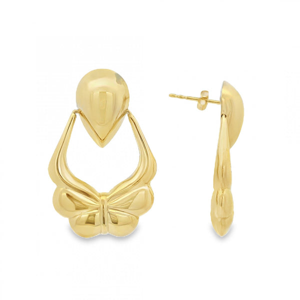 9ct Yellow Gold Bow Knocker Earrings - 20x31x5mm - 2.7g