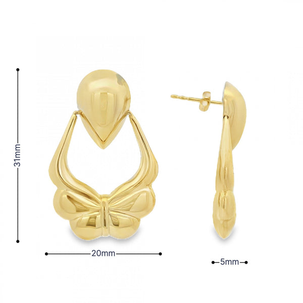 9ct Yellow Gold Bow Knocker Earrings - 20x31x5mm - 2.7g