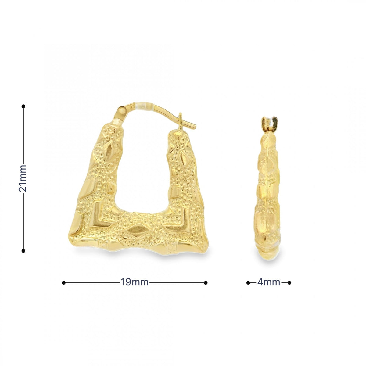 9ct Yellow Gold Hollow Creole Earrings - 19x21x4mm - 1.6g