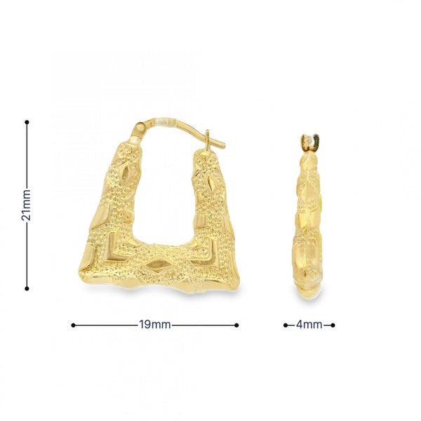9ct Yellow Gold Hollow Creole Earrings - 19x21x4mm - 1.6g