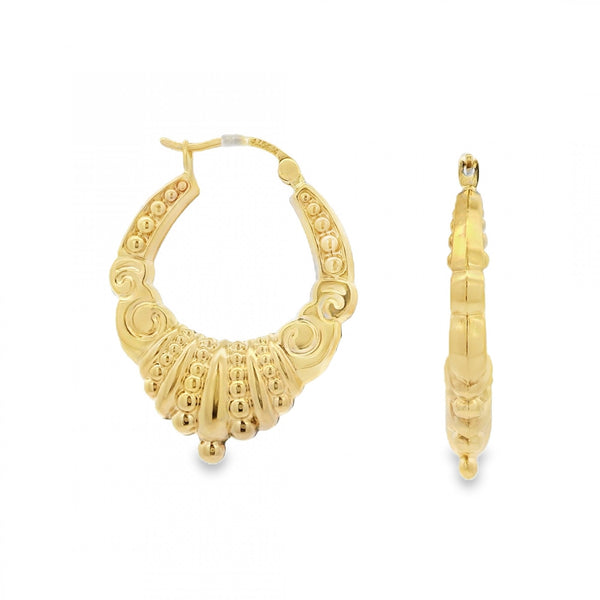 9ct Yellow Gold Creole Earrings - 22x29x5mm - 2.1g