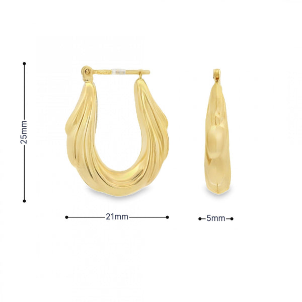 9ct Yellow Gold Waterfall Creole Earrings - 21x25x5mm - 2.2g