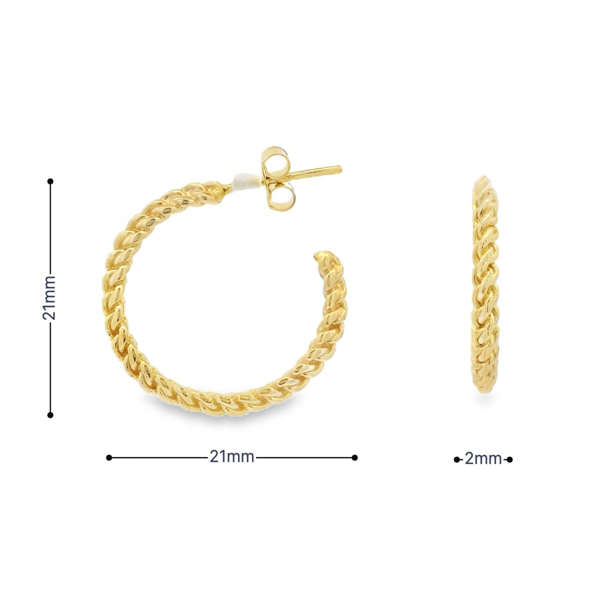 9ct Yellow Gold Rope Hoop Earrings - 21x21mm - 3.1g