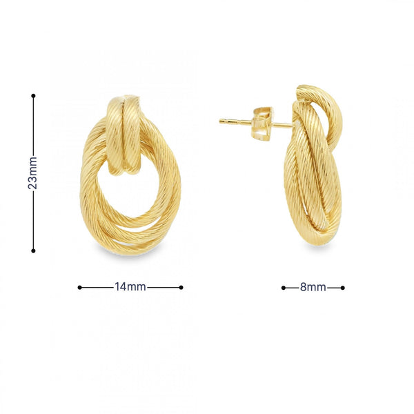9ct Yellow Gold Double Rope Knot Earrings - 14x23x8mm - 3.0g