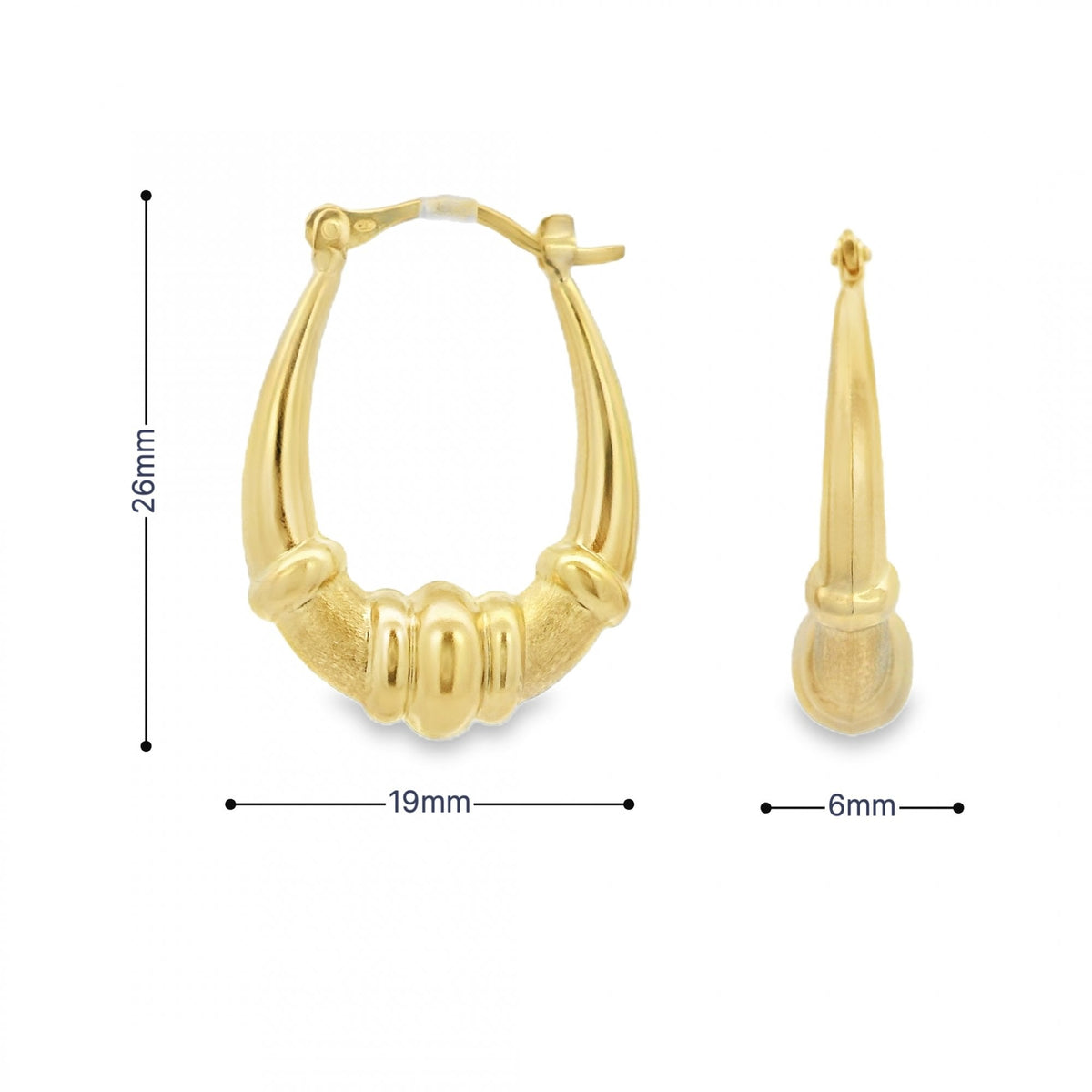 9ct Yellow Gold Creole Earrings - 19x26x6mm - 1.7g