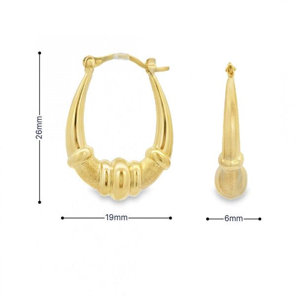 9ct Yellow Gold Creole Earrings - 19x26x6mm - 1.7g