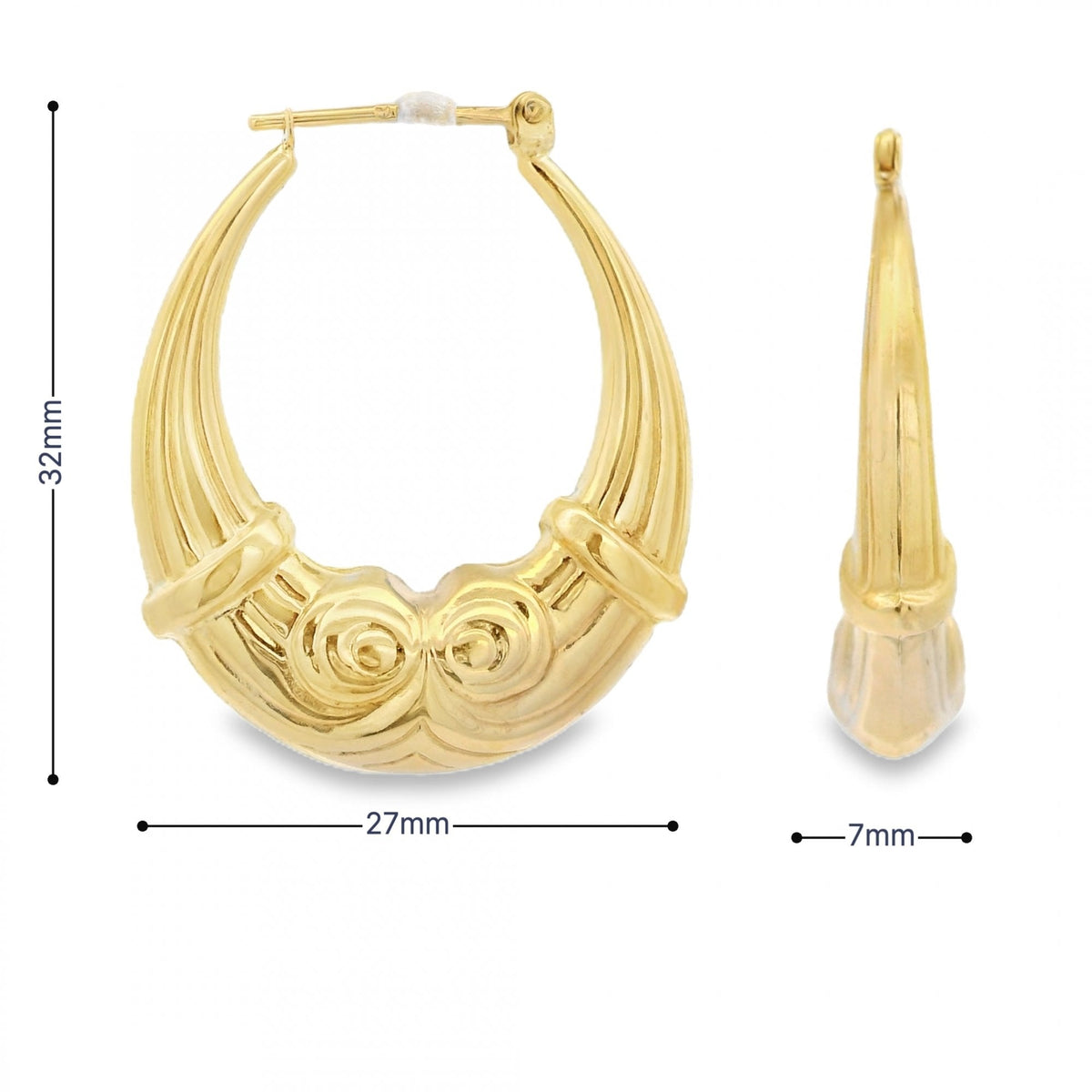 9ct Yellow Gold Creole Earrings - 27x32x7mm - 3.2g