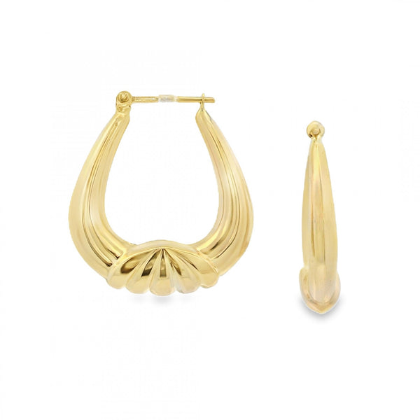 9ct Yellow Gold Fan Creole Earrings - 25x28x6mm - 2.6g