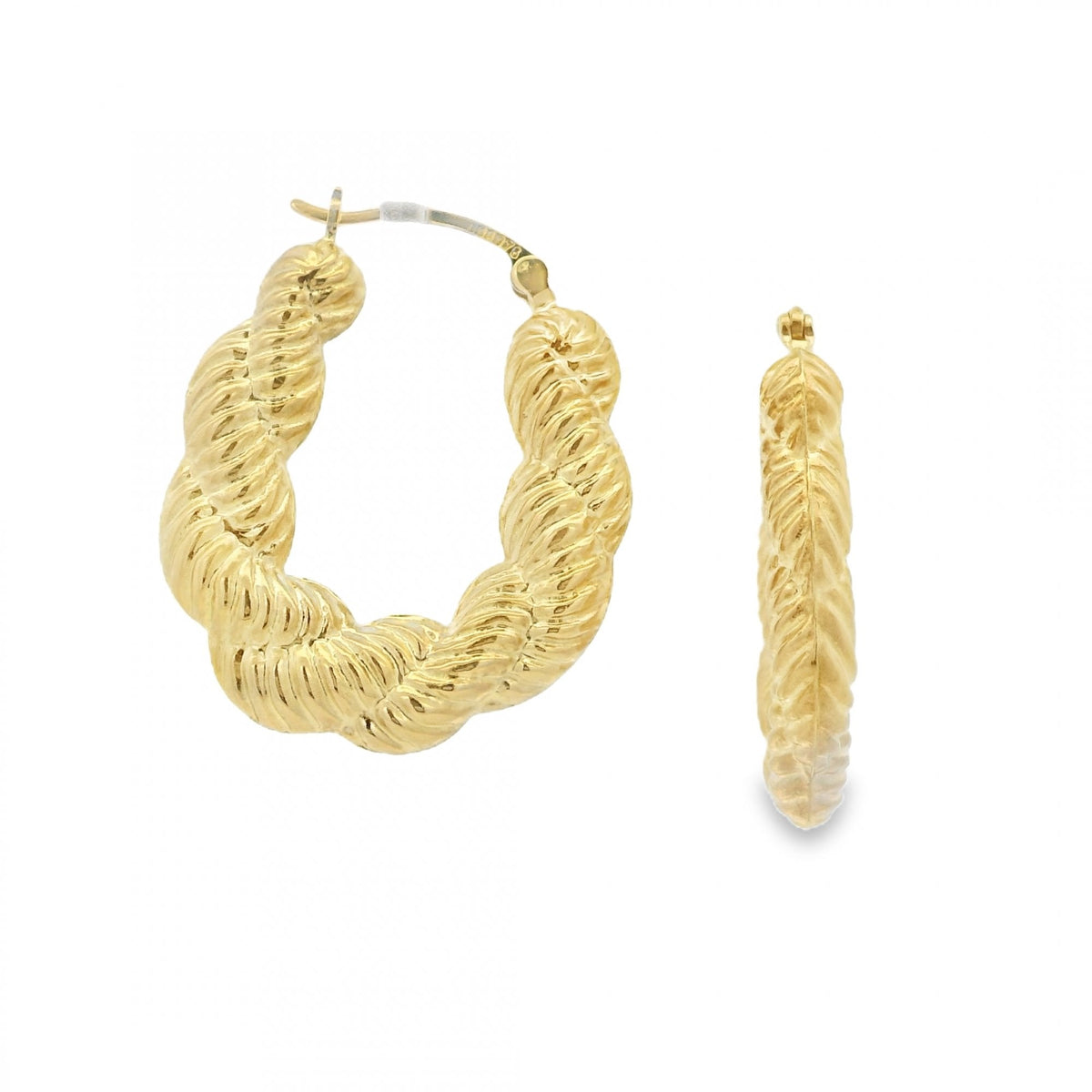 9ct Yellow Gold Rope Creole Earrings - 25x31x5mm - 2.8g