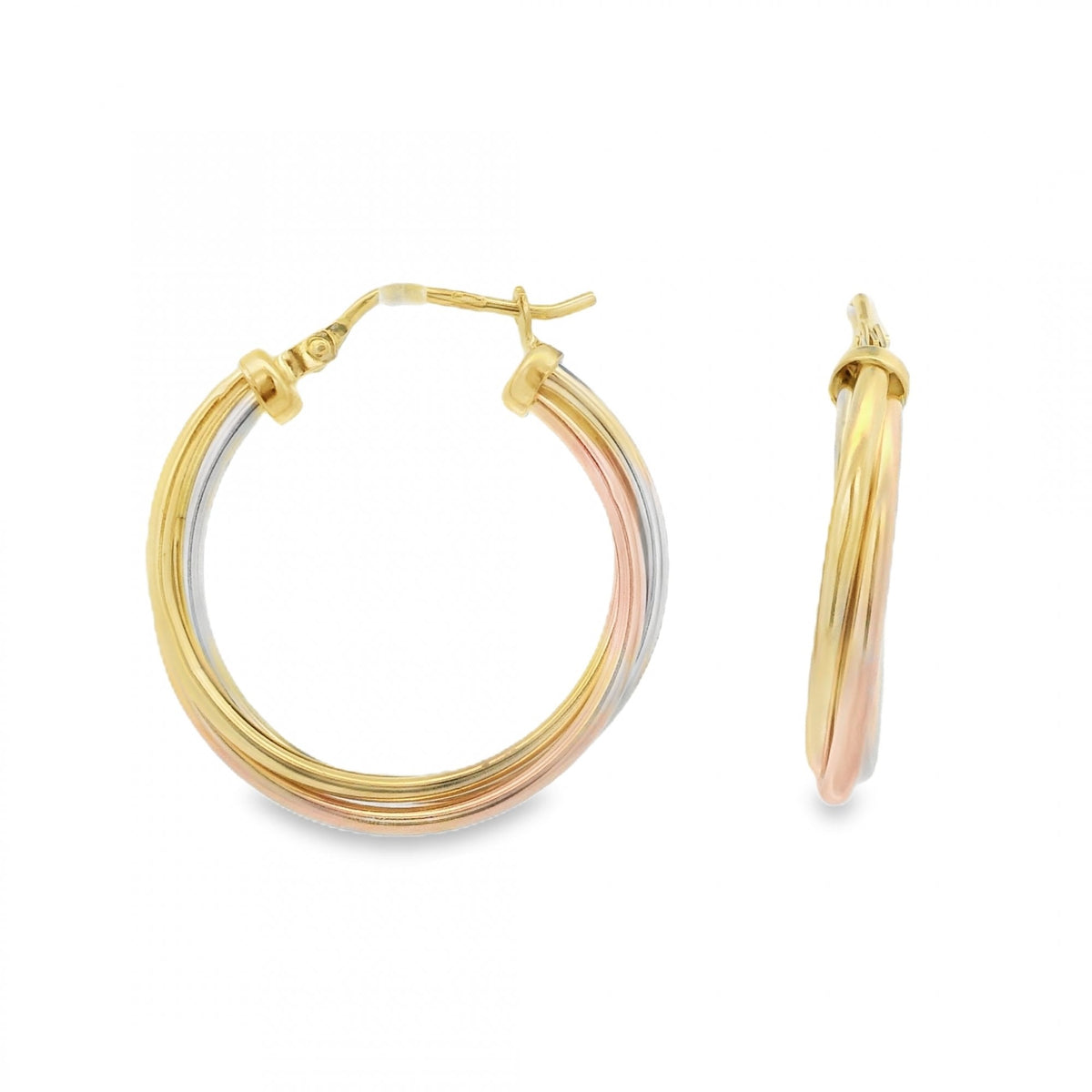 9ct Multi-Tone Gold Russian Hoop Earrings - 37x39x4mm - 3.3g