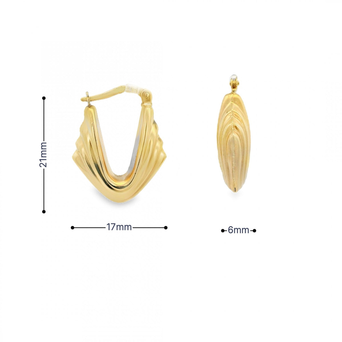 9ct Yellow Gold Oval Creole Earrings - 17x21x6mm - 2.0g