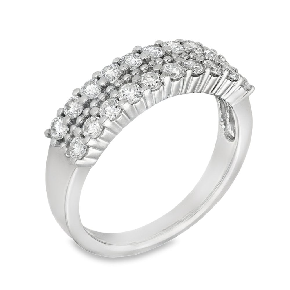 Ladies 18ct White Gold Diamond Row Ring - Size L - 0.80ct