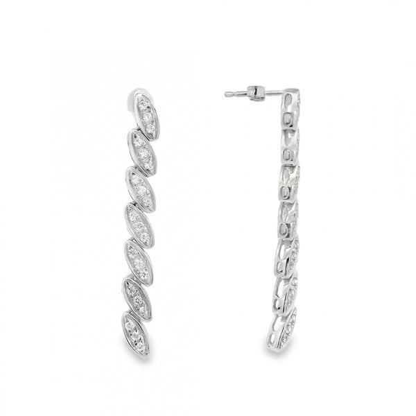 9ct White Gold Cubic Zirconia Drop Earrings - 5x42x2.5mm - 4.7g