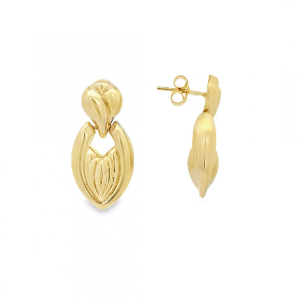 9ct Yellow Gold Leaf Knocker Drop Earrings - 4.7g