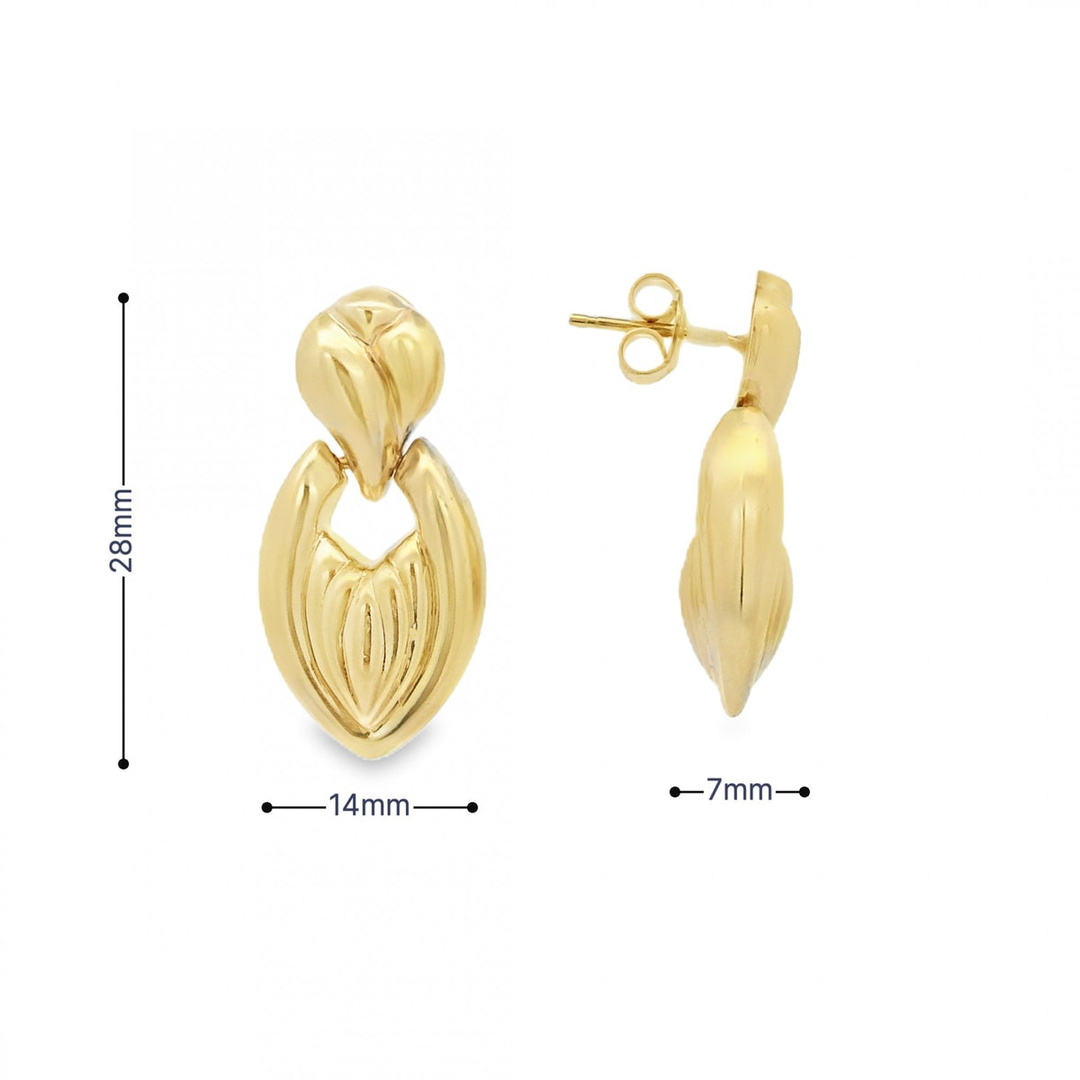 9ct Yellow Gold Leaf Knocker Drop Earrings - 4.7g
