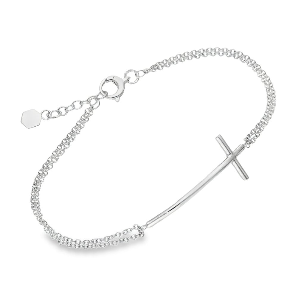 Silver Double Row Cross Bracelet - 3.6g