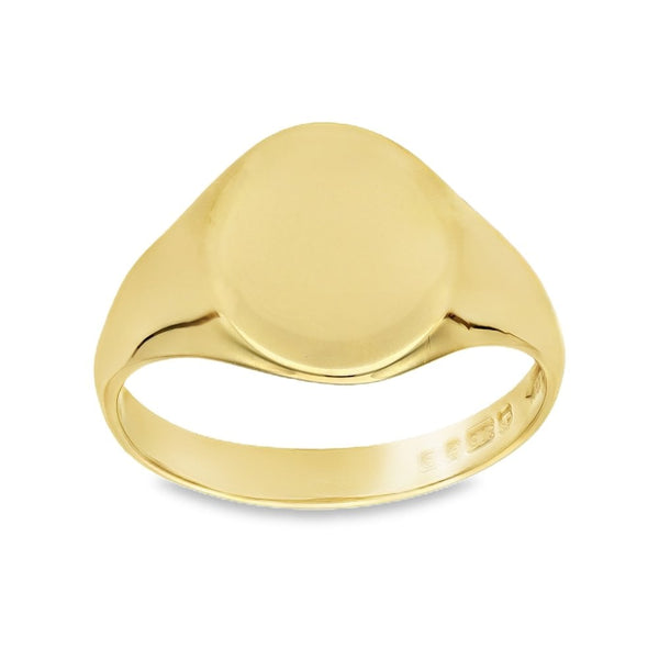 Gents 9ct Yellow Gold Oval Signet Ring - Size U - 14mm