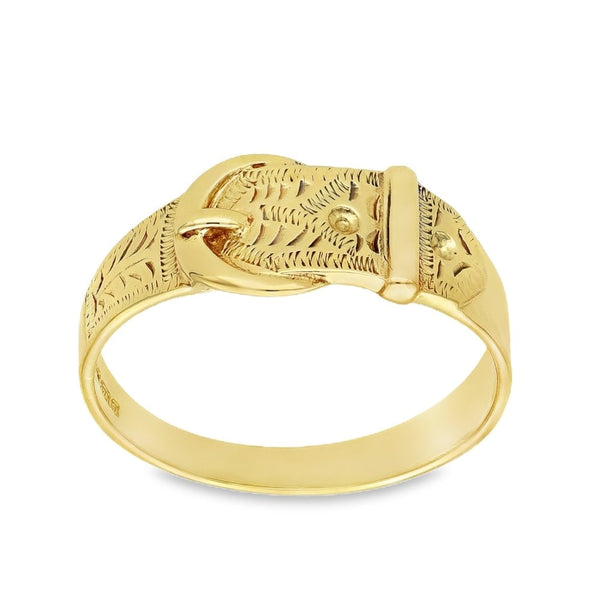 9ct Yellow Gold Buckle Ring - Size P½ - 8mm