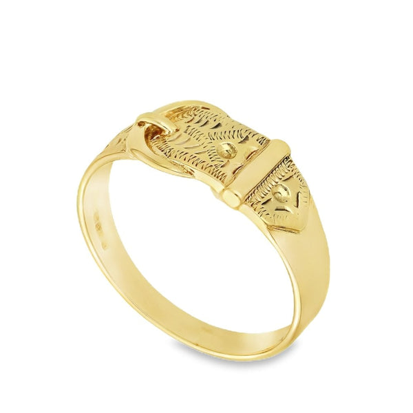 9ct Yellow Gold Buckle Ring - Size P½ - 8mm