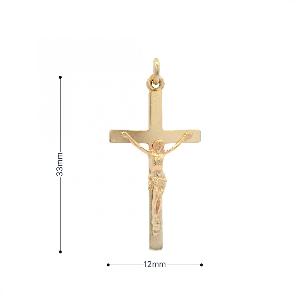 9ct Yellow Gold Solid Crucifix - 12x33x2mm - 3.1g