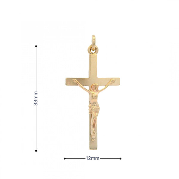9ct Yellow Gold Solid Crucifix - 12x33x2mm - 3.1g