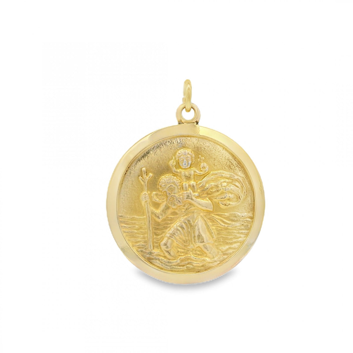 9ct Yellow Gold Round St. Christopher Pendant - 24x24x1mm - 6.8g