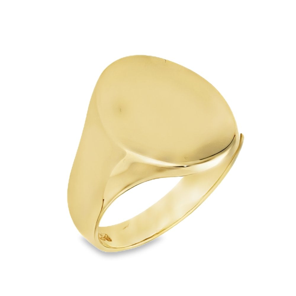 9ct Yellow Gold Oval Signet Ring - Size T - 19mm