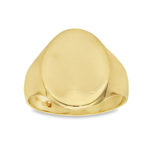 9ct Yellow Gold Oval Signet Ring - Size T - 19mm