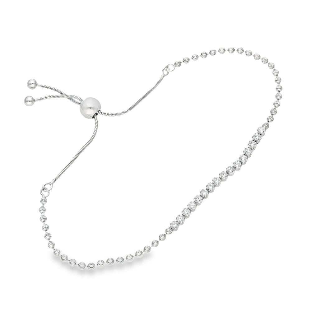 925 Silver Cubic Zirconia Bead Bracelet - 14.5cm-22.5cm