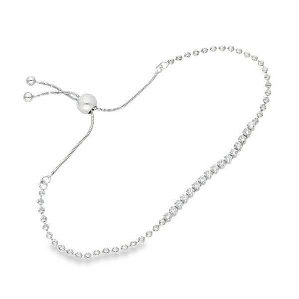 925 Silver Cubic Zirconia Bead Bracelet - 14.5cm-22.5cm