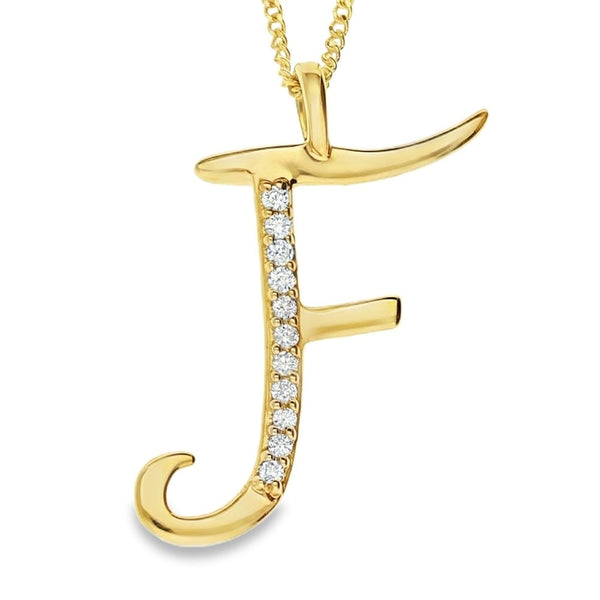 9ct Gold Diamond Initial Pendant & Chain