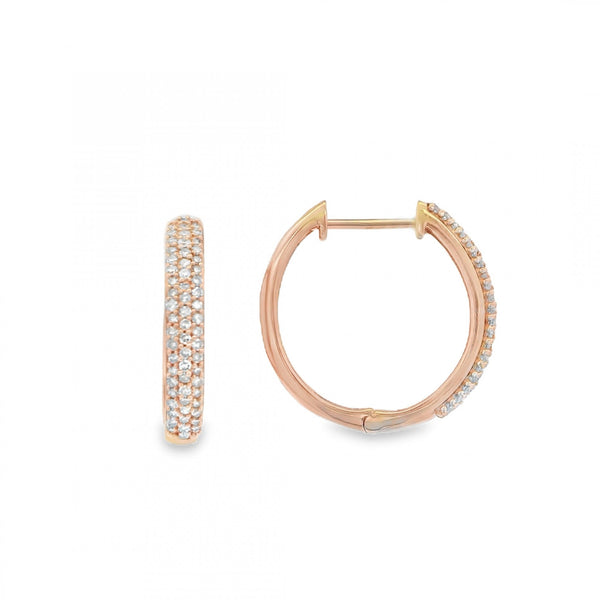 9ct Rose Gold Diamond Hoop Earrings - 21x20x3mm - 0.50ct