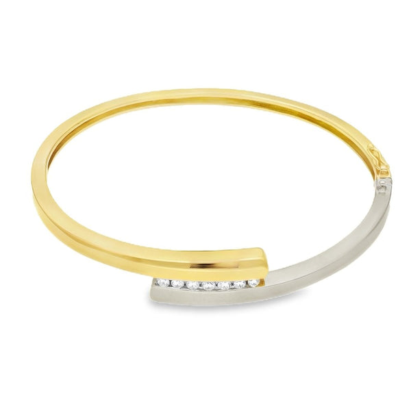 Ladies 18ct Two Colour Diamond Set Cross Over Bangle - 21.9g
