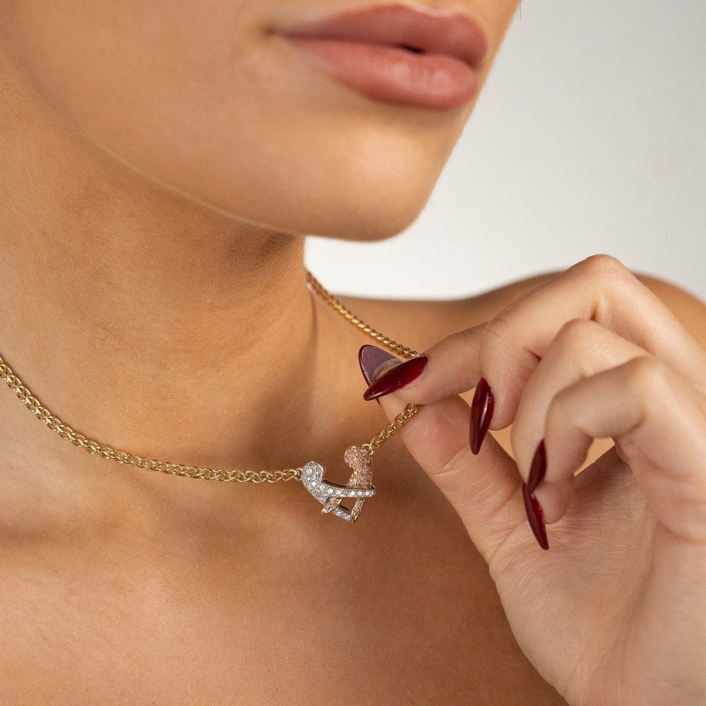 Ladies 18ct Gold Diamond & Pink Sapphire Heart Necklace