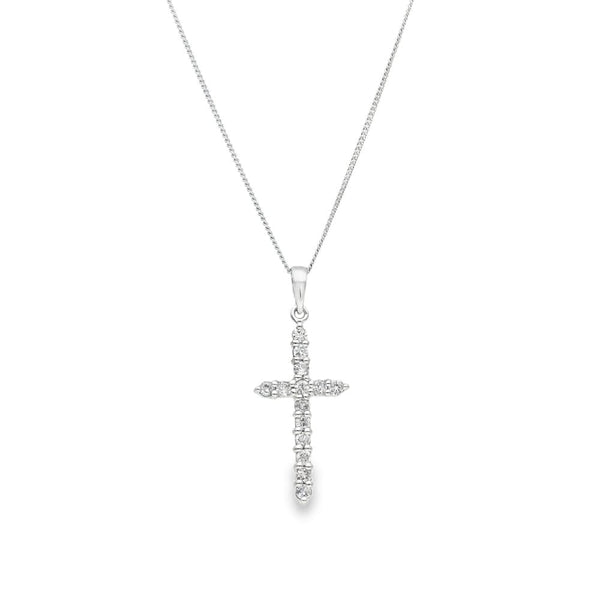 9ct White Gold Diamond Cross Pendant & Necklace - 20" - 0.42ct