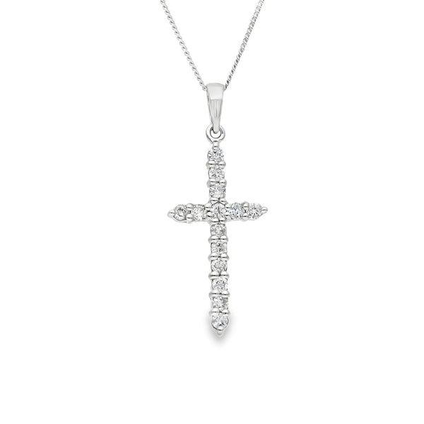 9ct White Gold Diamond Cross Pendant & Necklace - 20" - 0.42ct