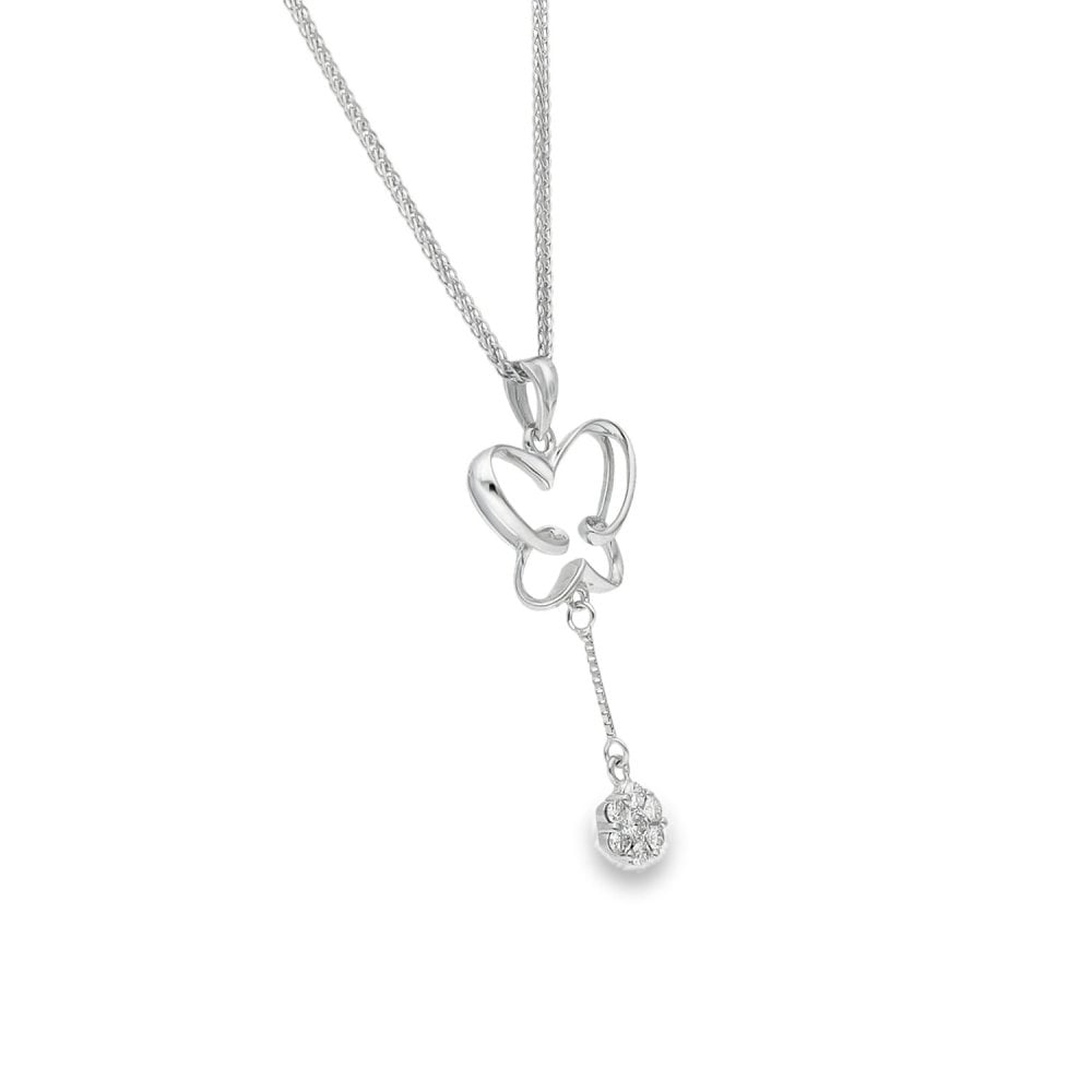 18ct White Gold Diamond Butterfly Pendant & Necklace - 17"