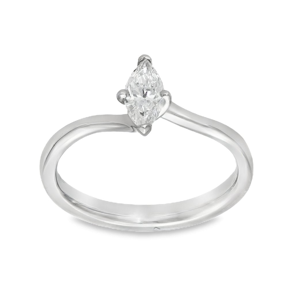 Platinum Marquise Diamond Engagement Ring - Size M - 0.46ct
