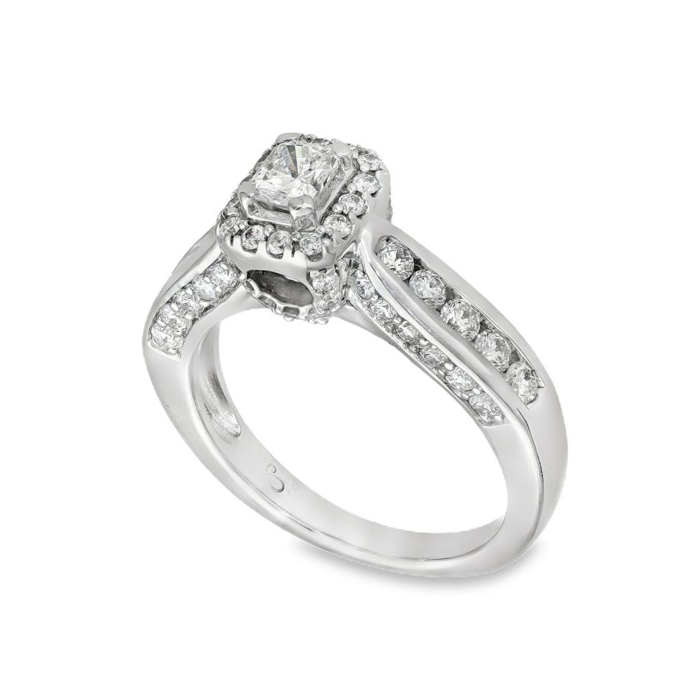 18ct White Gold Diamond Halo Cluster Ring - Size I½ - 1.00ct
