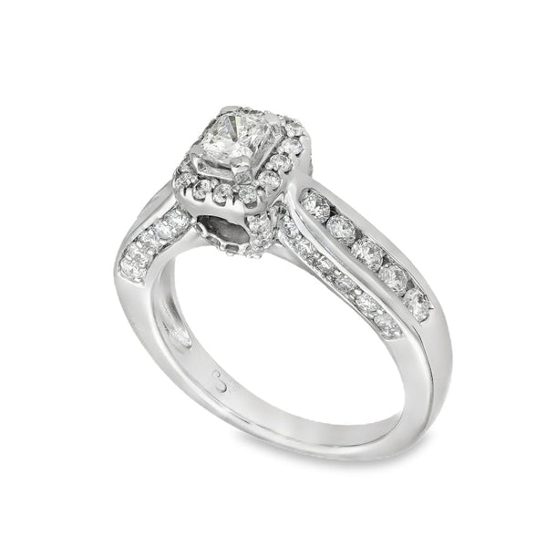 18ct White Gold Diamond Halo Cluster Ring - Size I½ - 1.00ct