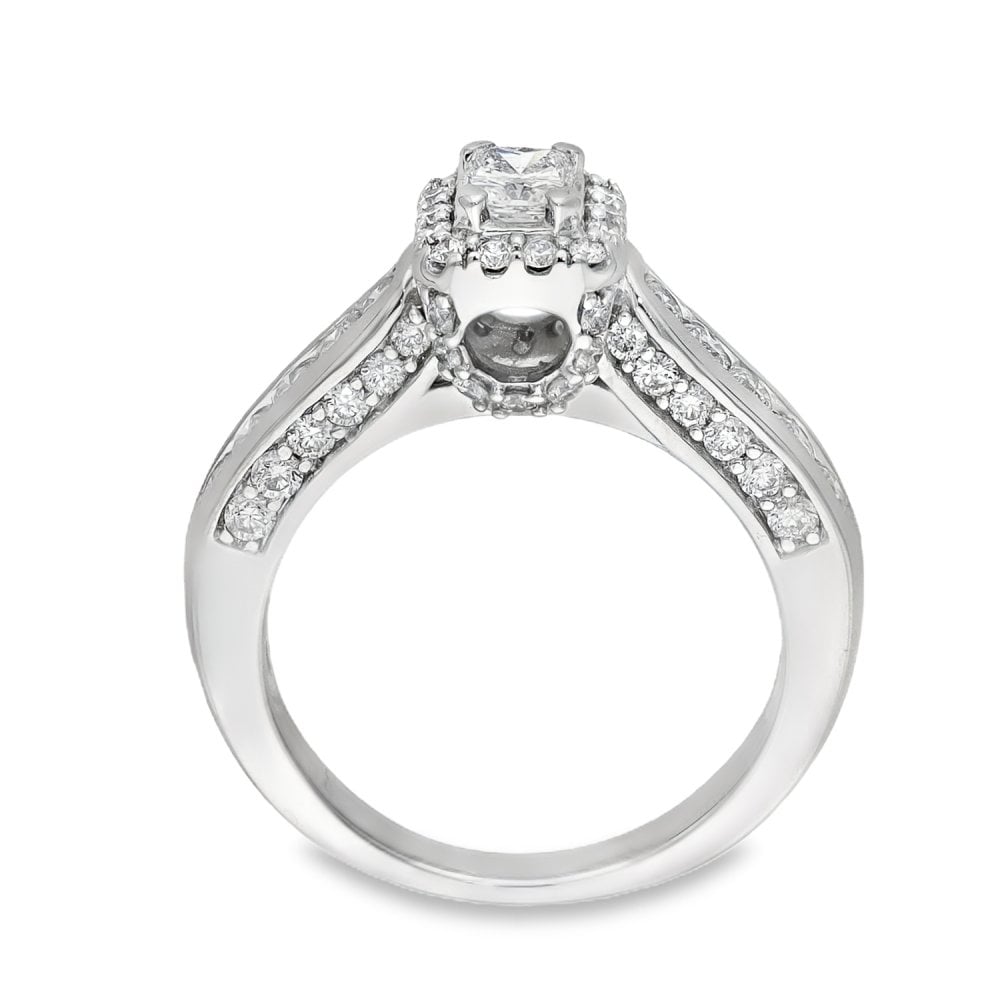 18ct White Gold Diamond Halo Cluster Ring - Size I½ - 1.00ct