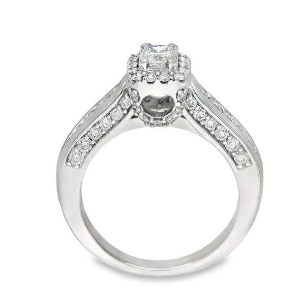 18ct White Gold Diamond Halo Cluster Ring - Size I½ - 1.00ct