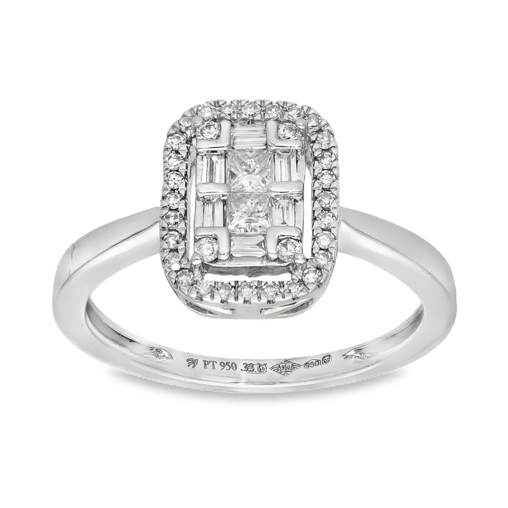 Platinum Diamond Cluster Ring - Size J½ - 0.33ct