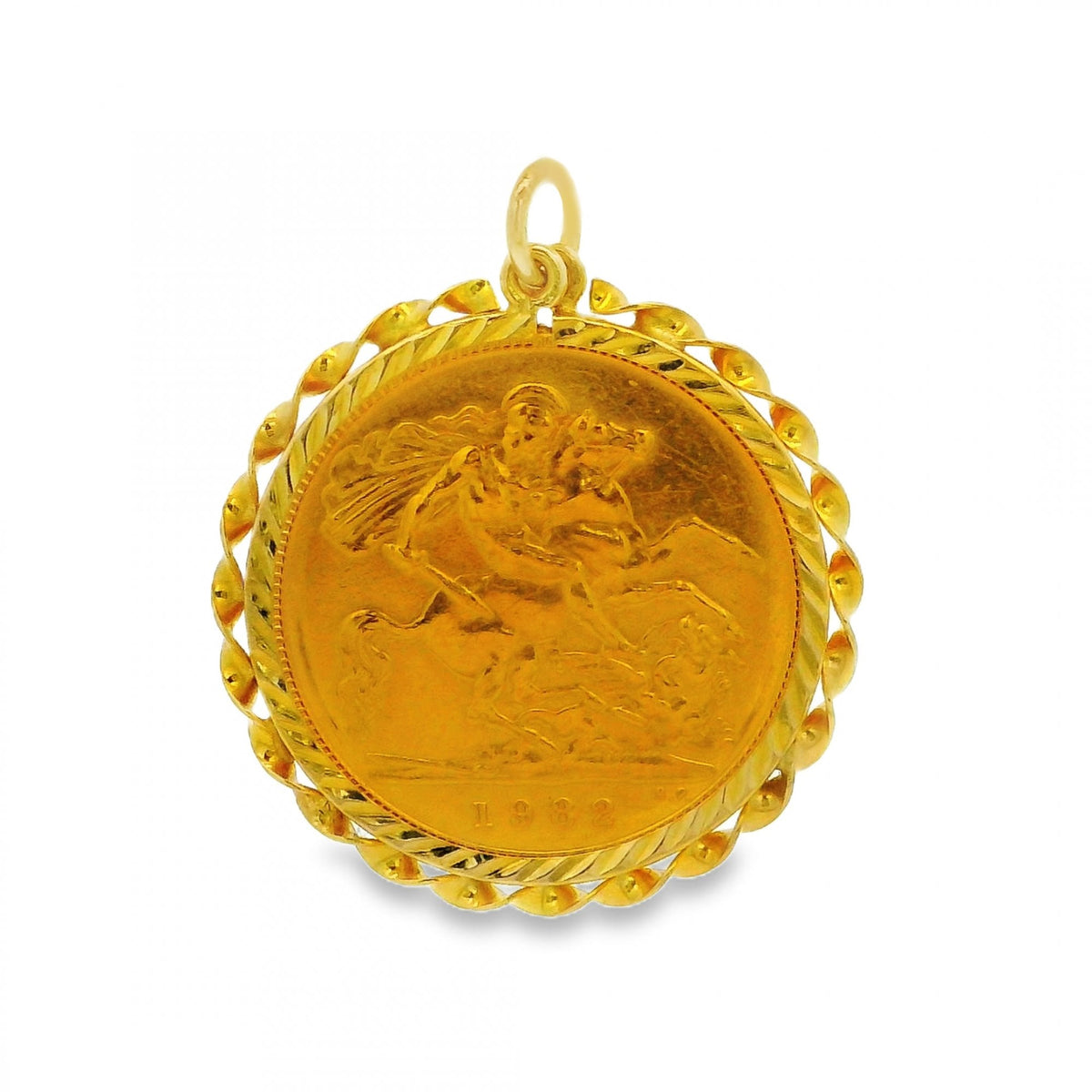 1982 Yellow Gold Half Sovereign Coin Pendant - 22x26mm - 4.8g