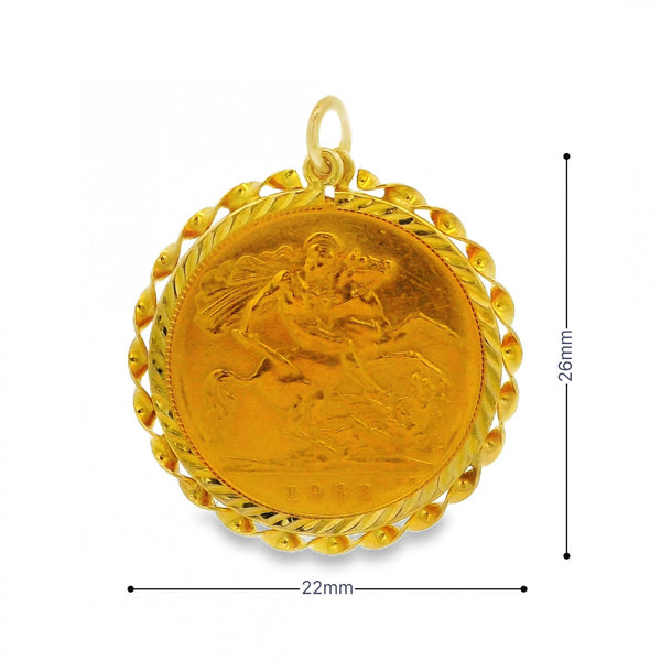 1982 Yellow Gold Half Sovereign Coin Pendant - 22x26mm - 4.8g